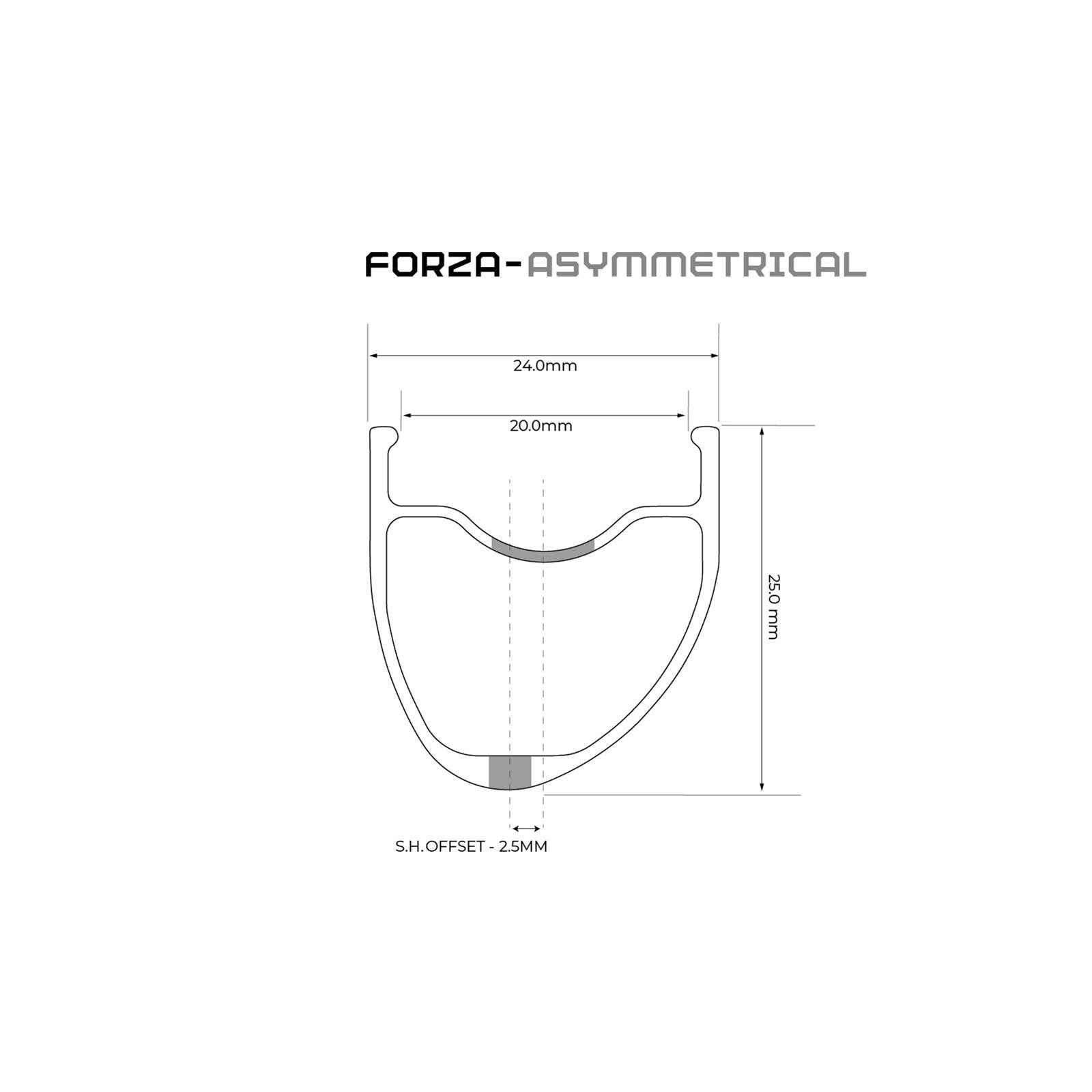 Forza Rear Rim Brake Asymmetrical 700c - Dimensions